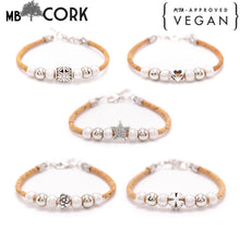 Afbeelding in Gallery-weergave laden, Vegan Natural Kurkarmband met Bloemen Patroon 18cm